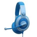 A blue headphones with a microphone